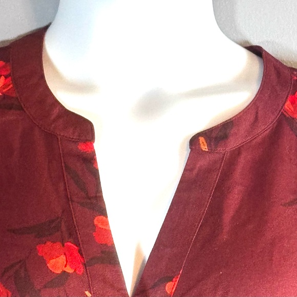 Ava & Viv Burgundy Floral Blouse Women’s Plus Size 2X Long Sleeve Split Neck - Picture 4 of 11